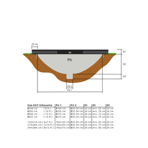 EXIT Silhouette ground trampoline 153x214cm, 214x305cm, 244x366cm with safety net