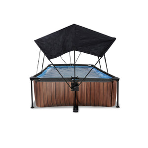 EXIT Wood pool 220x150x65cm, 300x200x65cm with canopy and filter pump - brown