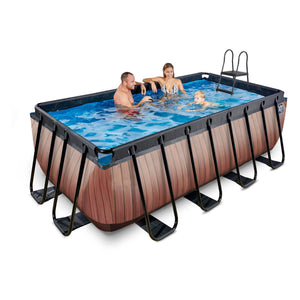 EXIT Wood pool 400x200x122cm, 540x250x122cm with sand filter pump - brown