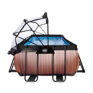 EXIT Wood pool 400x200x122cm, 540x250x122 cm with dome and sand filter and heat pump - brown