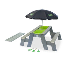 Load image into Gallery viewer, EXIT Aksent sand & water and picnic table (2 benches) with parasol and gardening tools