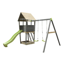 Load image into Gallery viewer, EXIT Aksent wooden play tower with a 2-seat swing - grey