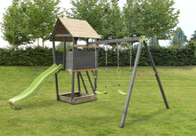 Load image into Gallery viewer, EXIT Aksent wooden play tower with a 2-seat swing - grey
