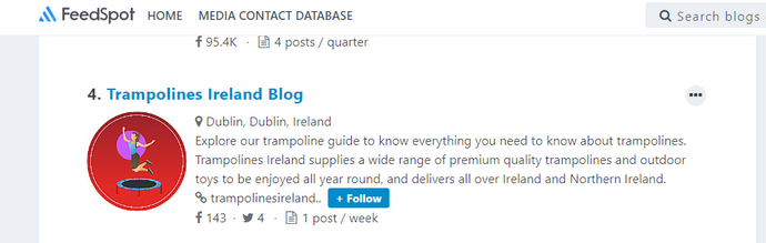 Recognised by Feedspot As Ireland's Top Trampoline Blog