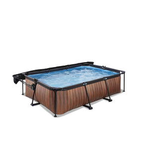 EXIT Wood pool 220x150x65cm, 300x200x65cm with canopy and filter pump - brown