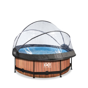 EXIT Wood pool ø244x76cm, ø300x76cm, ø360x76cm with dome and filter pump - brown