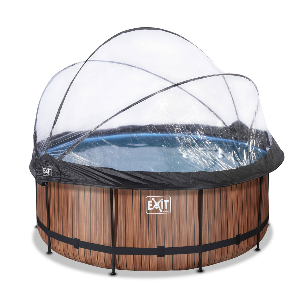 EXIT Wood pool with dome and sand filter and heat pump - brown