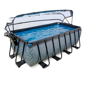 EXIT Stone pool 400x200x122cm, 540x250x122cm with dome and sand filter pump - grey
