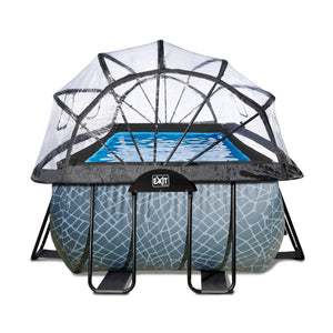 EXIT Stone pool 400x200x122cm with dome and sand filter and heat pump - grey