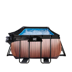 EXIT Wood pool 400x200x122cm, 540x250x122 cm with dome and sand filter and heat pump - brown