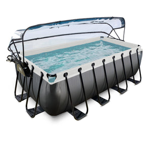 EXIT Black Leather pool 400x200x122cm, 540x250x122 cm with dome and sand filter pump - black
