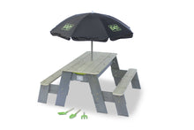 Load image into Gallery viewer, EXIT Aksent sand &amp; water and picnic table (2 benches) with parasol and gardening tools
